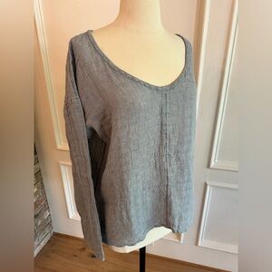 FLAX Whisperer Linen Shirt, grey/blue